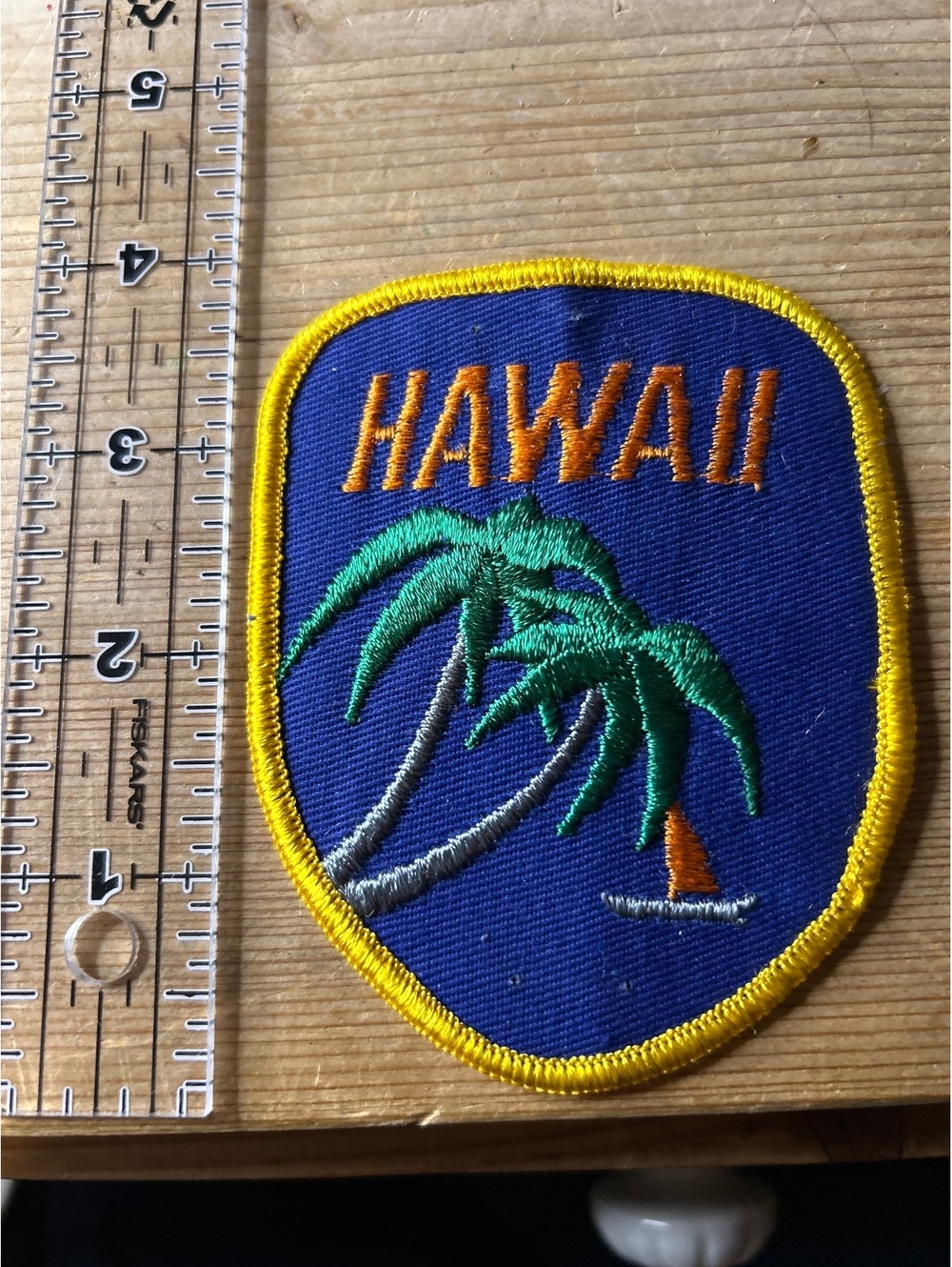 Vintage Hawaii Embroidered Travel Patch with Palm Trees and Sailboat